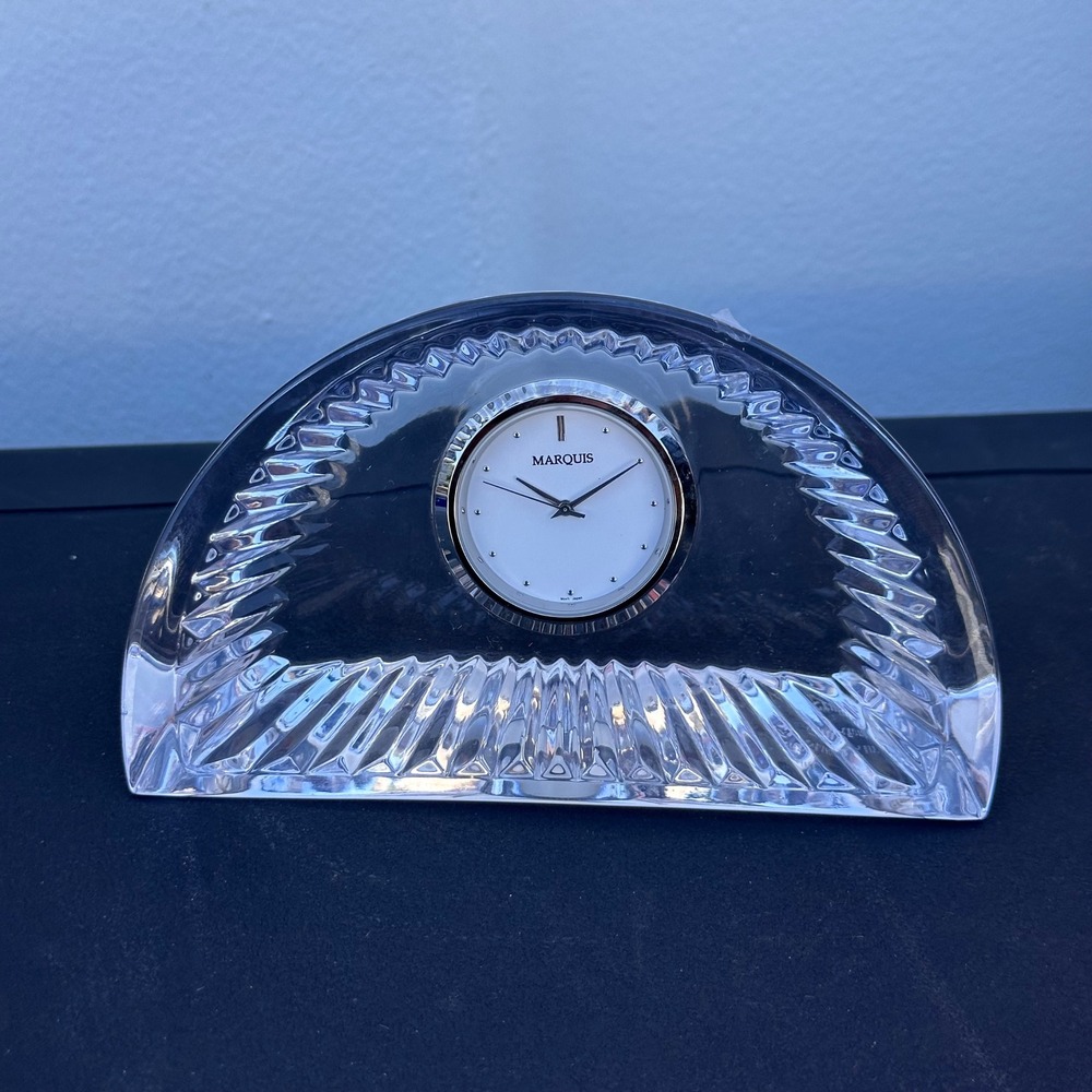 VTG Marquis by Waterford Crystal Shelf Desk Mantel Clock Works - Needs A Battery
